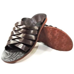 GOODMAN 🇮🇹 MEN'S BROWN LEATHER COMFORT FLAT SUMMER SANDALS